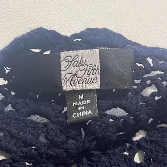 Saks Fifth Avenue Navy Blue Open Knit Sweater Women's Size Medium - Picture 6 of 6